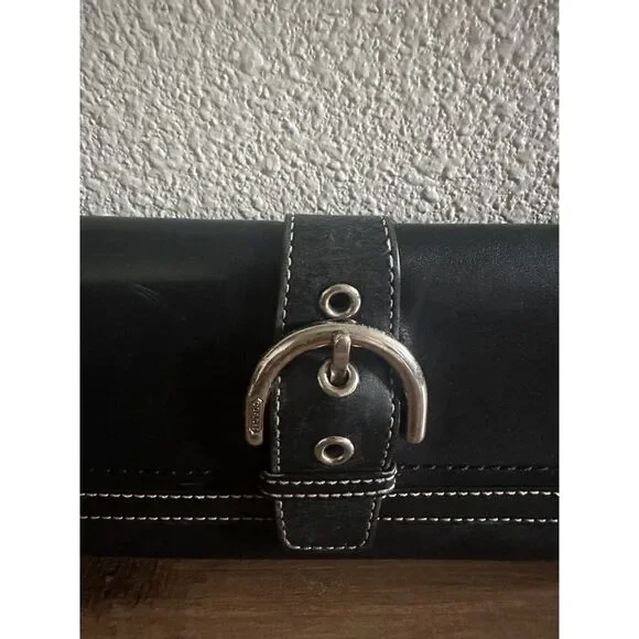 Vintage Coach Black Leather Single Stitch Silver Buckle Tri-Fold Wallet - Picture 8 of 14